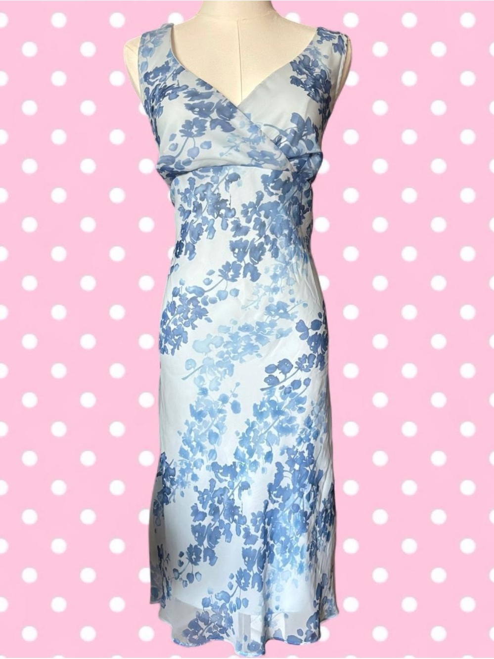Vintage Johnnie M Light Blue Floral Midi Dress
